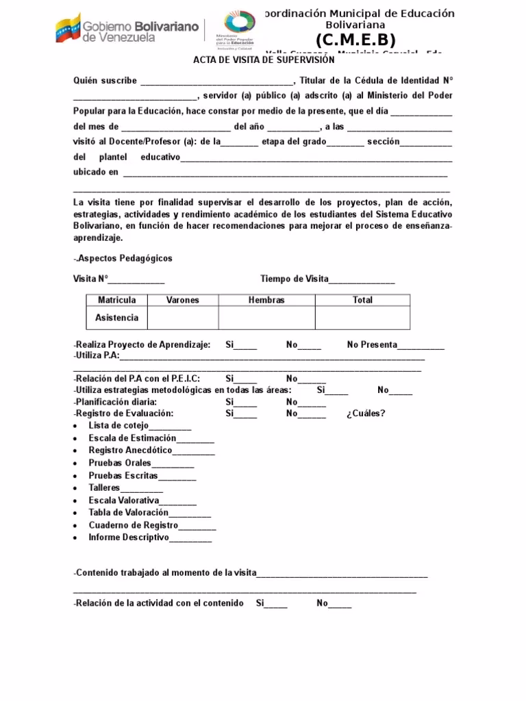 ¿El acta de supervisión debe contener?