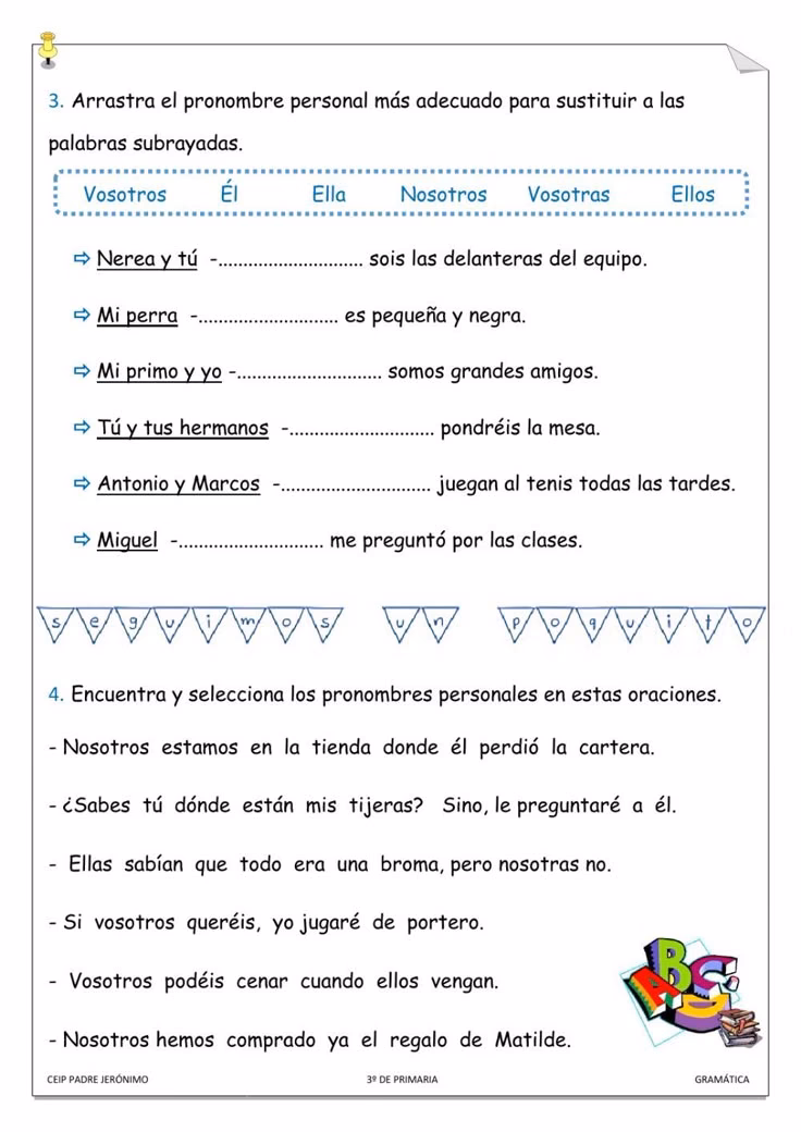 ¿Cuáles son las actividades para practicar los pronombres personales?