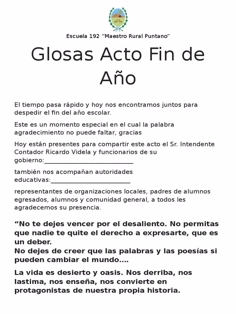 ¿Qué es una glosa en un acto escolar?