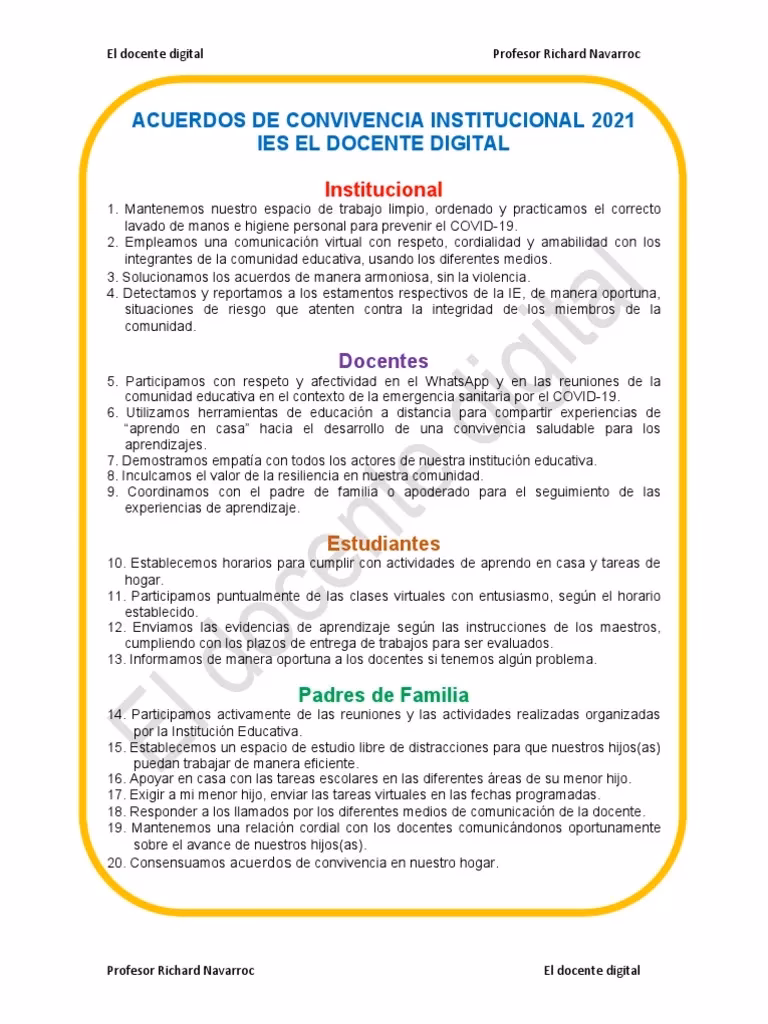 ¿Qué son los acuerdos institucionales en la escuela?