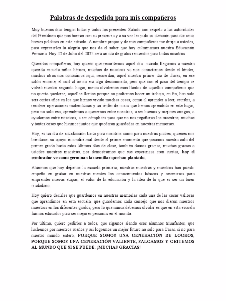 ¿Qué puedo decir para despedirme de mis compañeros?