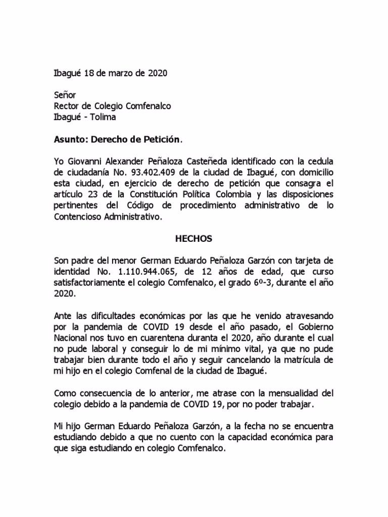 ¿Cómo se hace un derecho de petición para un colegio?