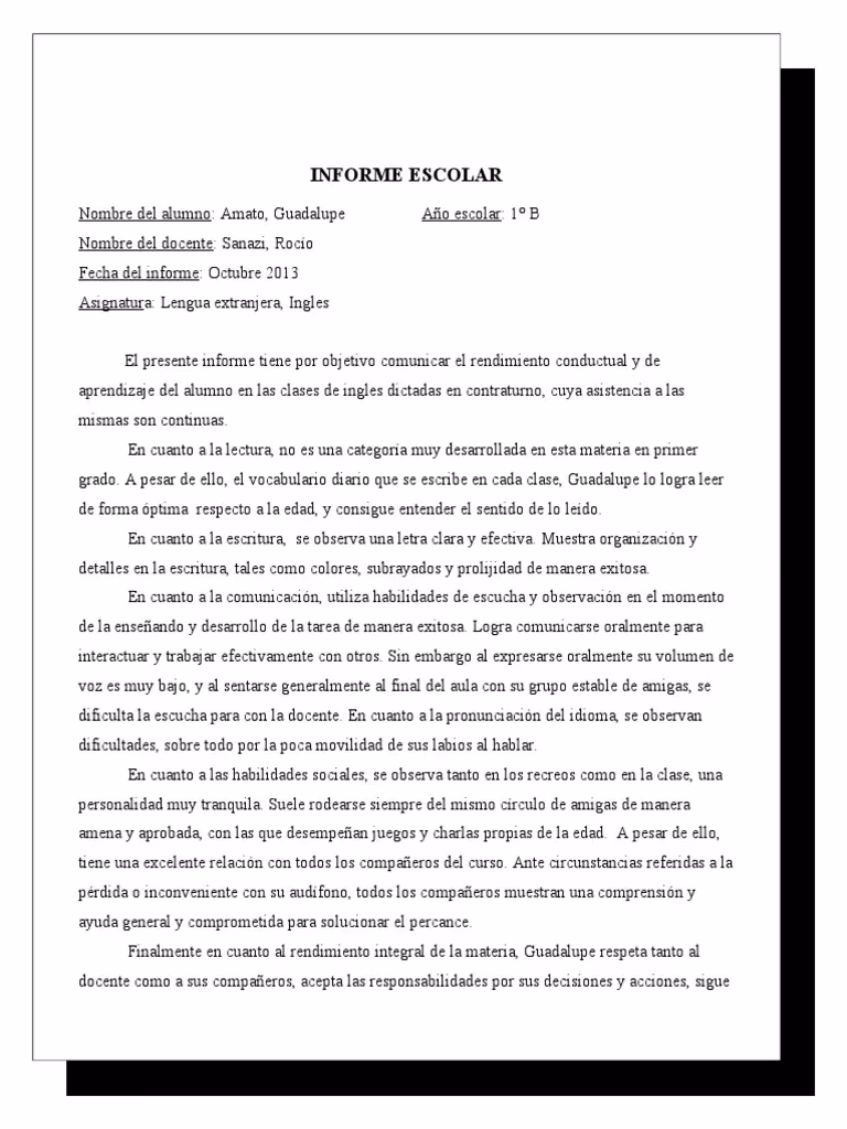 ¿Qué es un informe para el colegio?