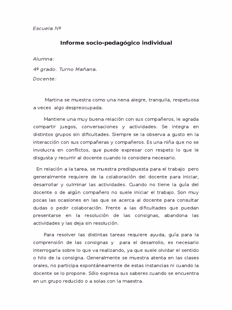 ¿Qué información debe contener un informe socioeducativo?