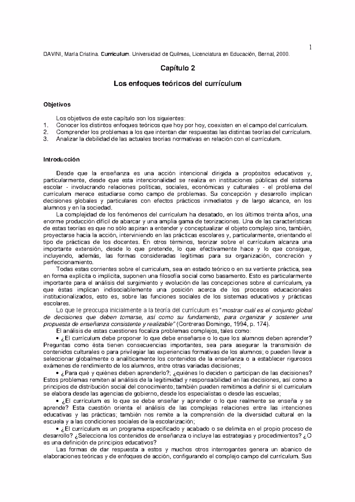 ¿Qué plantea Davini sobre la enseñanza?