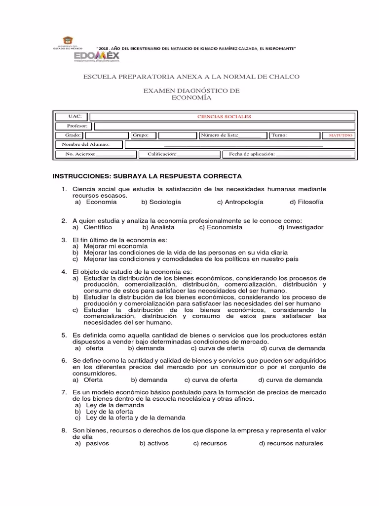 ¿Qué viene en un examen de economía?