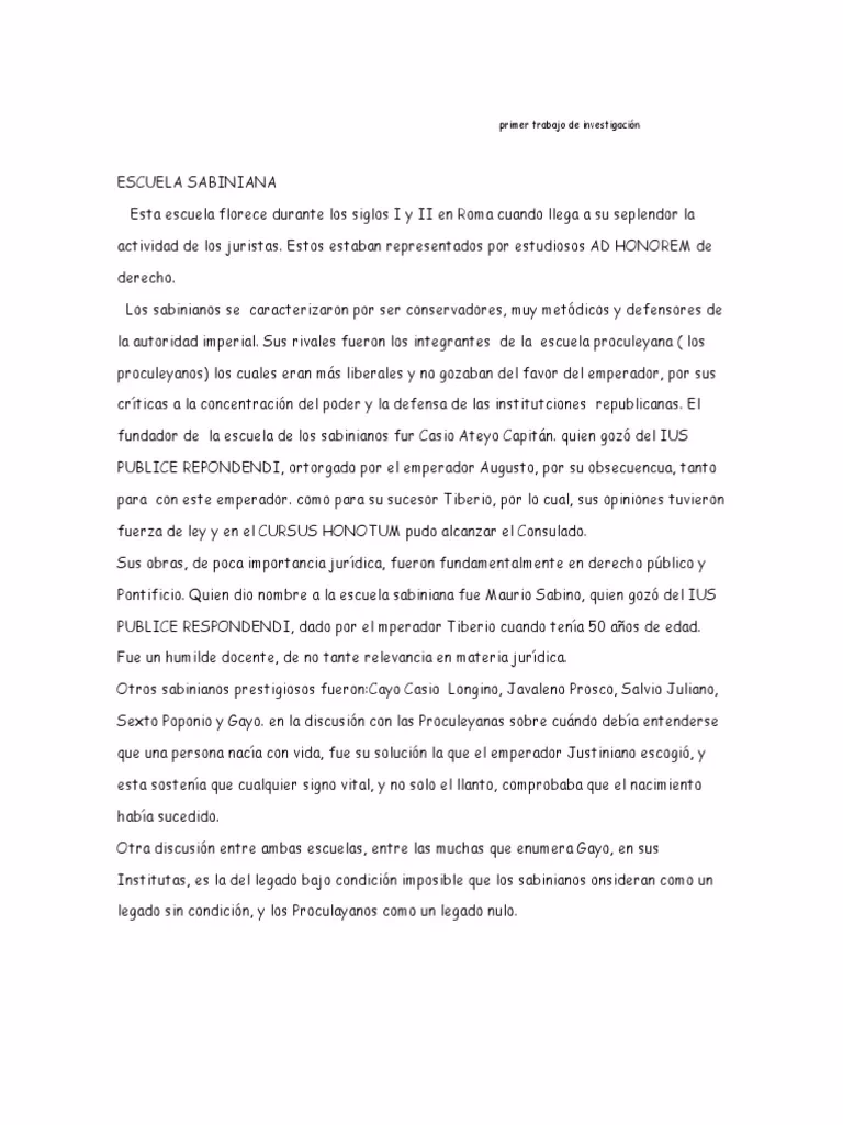¿Cuál es la diferencia entre la escuela proculeyana y la Sabiniana?