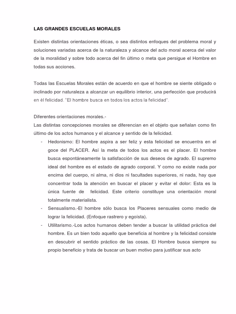 ¿Cuáles son las escuelas morales?