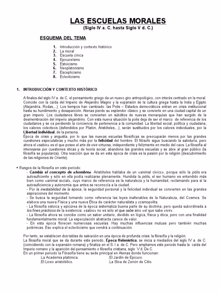 ¿Cuáles son las escuelas morales?