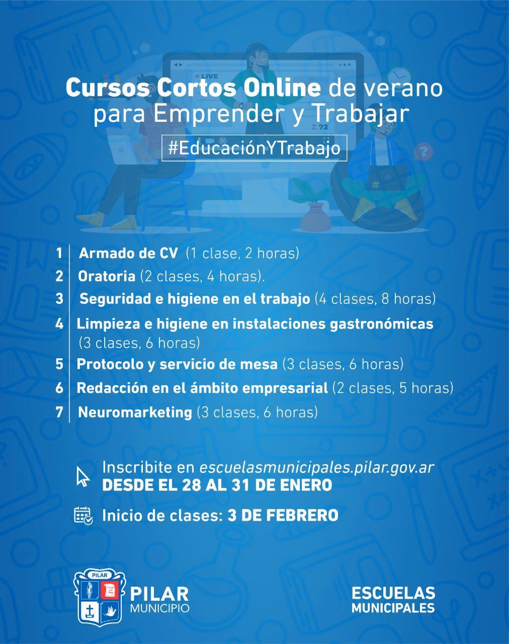 ¿Qué cursos hay en la municipalidad de Pilar?