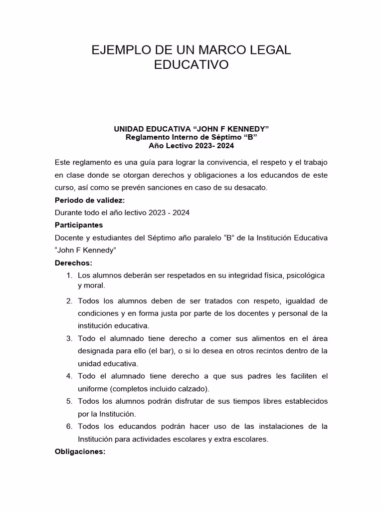 ¿Qué es el marco legal de una institución educativa?
