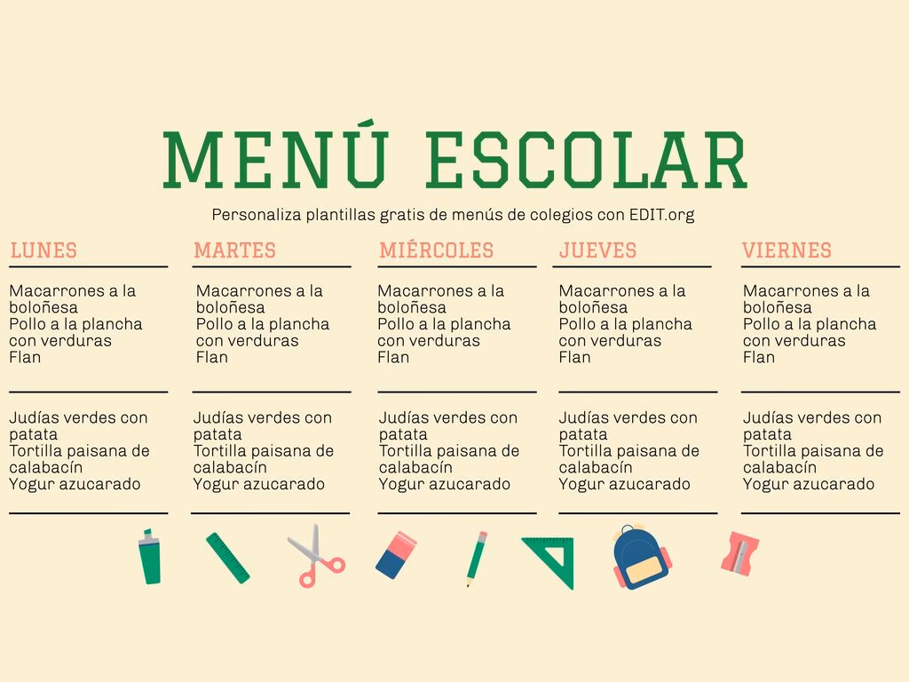 ¿Cómo tiene que ser un menú escolar?