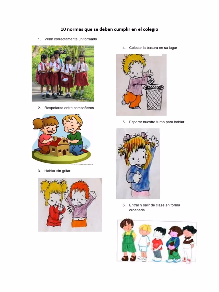 ¿Cuáles son las 10 normas de comportamiento que se deben seguir en el colegio?