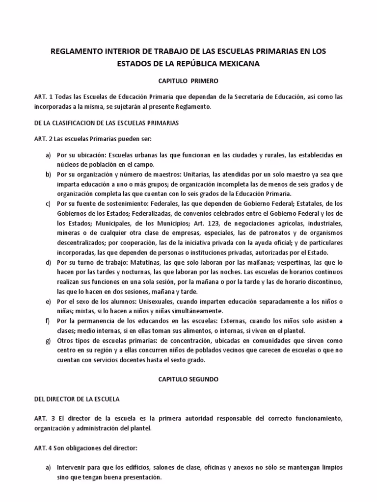 ¿Qué establece el reglamento general de escuelas?