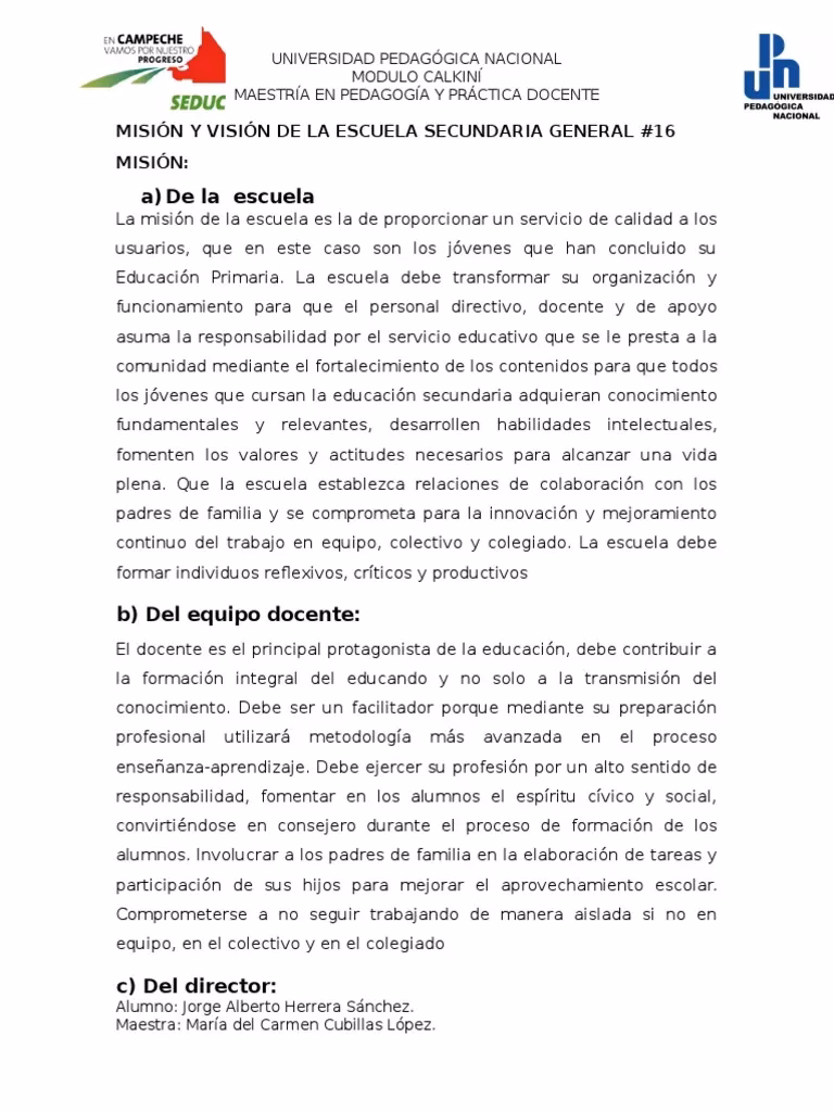 ¿Cuál es la visión de una escuela secundaria?